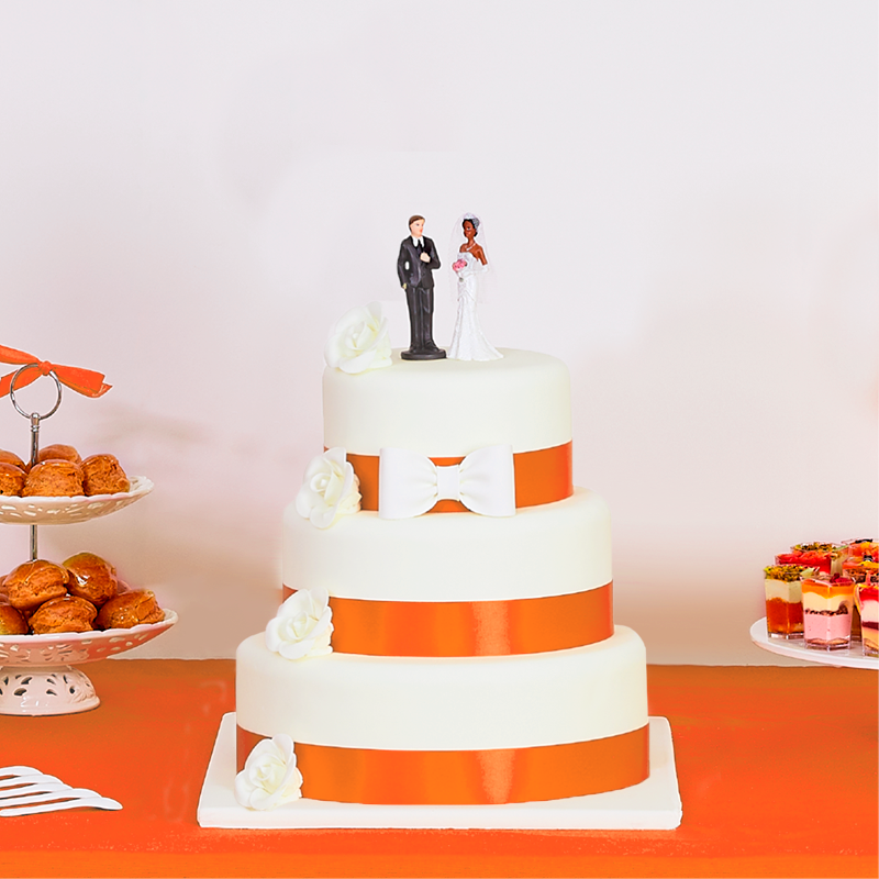 Pièce montée de 3 étages à ruban orange Pièce montée de 3 étages à ruban orange
