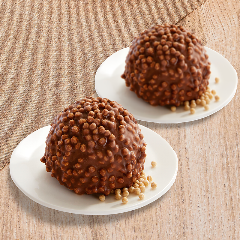 Un duo de "rochers" glacés, au praliné croustillant et chocolat au lait Un duo de "rochers" glacés, au praliné croustillant et chocolat au lait