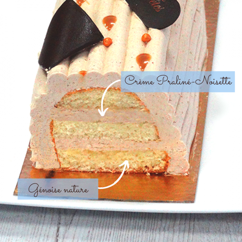 Bûche pâtissière praliné noisette - collection Noël - pâtisserie La Romainville Bûche pâtissière praliné noisette - collection Noël - pâtisserie La Romainville