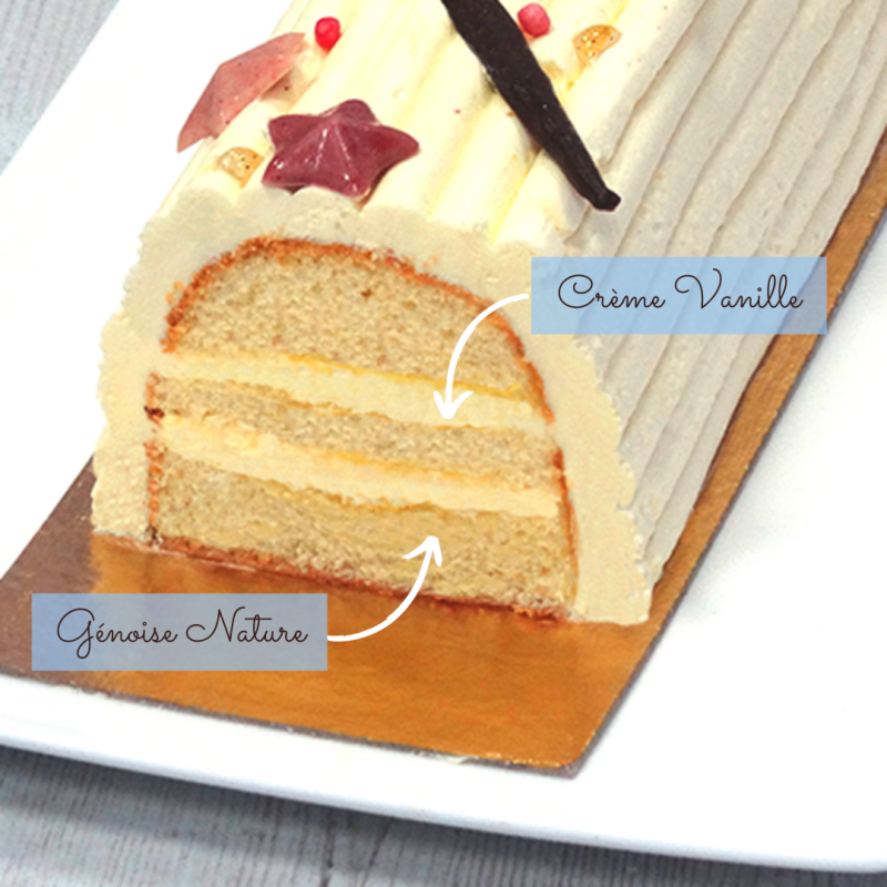 Bûche pâtissière à la vanille - collection Noël - pâtisserie La Romainville Bûche pâtissière à la vanille - collection Noël - pâtisserie La Romainville