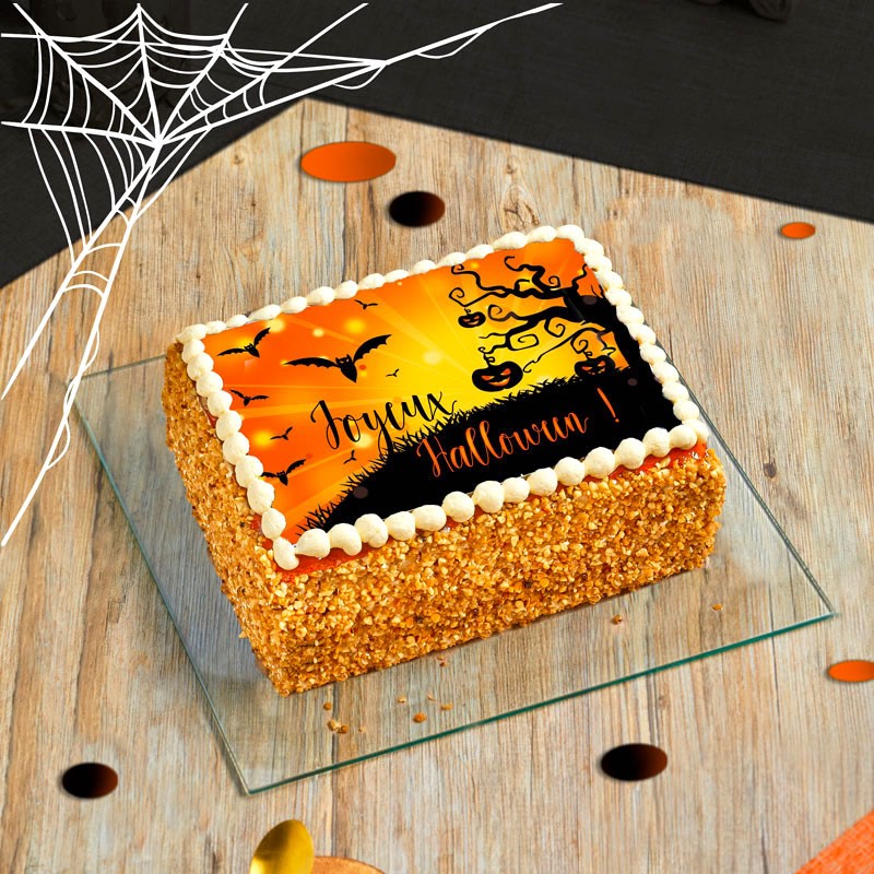 Framboisier personnalisé Halloween - gâteau avec photo - Pâtisserie La Romainville Framboisier personnalisé Halloween - gâteau avec photo - Pâtisserie La Romainville
