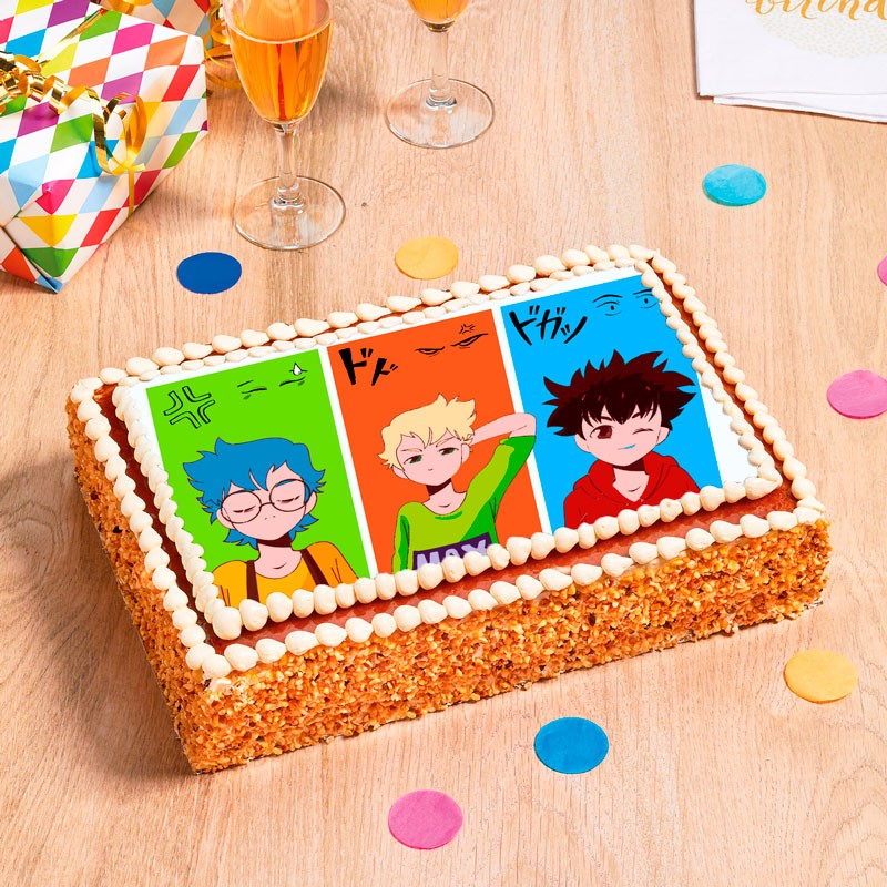 Gâteau manga garçons trio au chocolat, noisette, vanille ou noix de coco