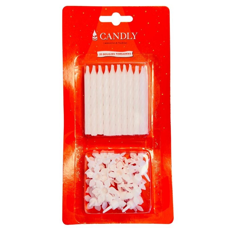 lot de 20 Bougies torsadées blanches - accessoires anniversaire - La Romainville