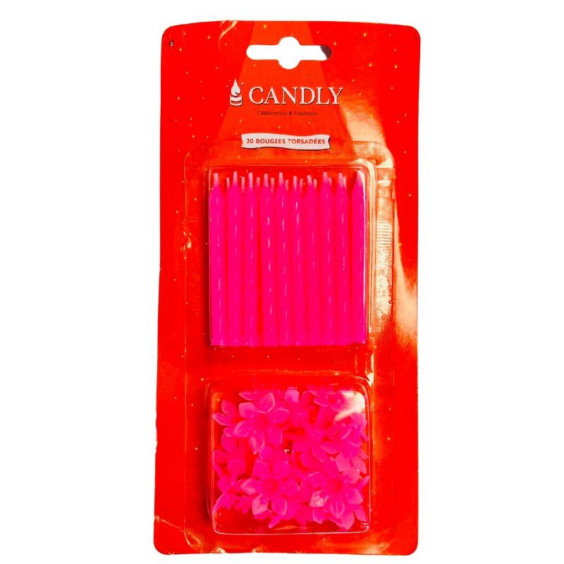 lot de 20 Bougies torsadées roses - accessoires anniversaire - La Romainville