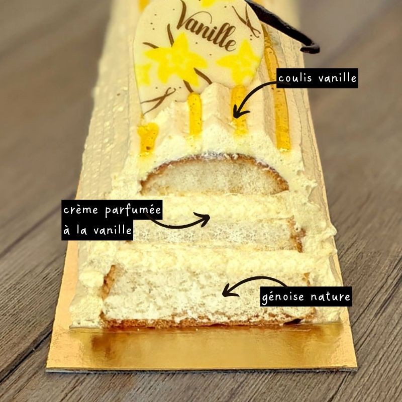 Bûche pâtissière à la vanille - collection Noël - pâtisserie La Romainville Bûche pâtissière à la vanille - collection Noël - pâtisserie La Romainville