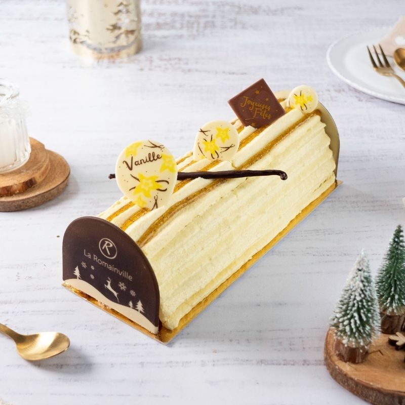 Bûche pâtissière à la vanille - collection Noël - pâtisserie La Romainville