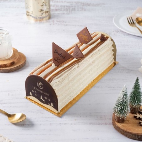 Bûche pâtissière praliné noisette - collection Noël - pâtisserie La Romainville