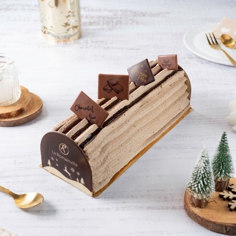 Bûche pâtissière au chocolat 8 parts - collection Noël - pâtisserie La Romainville
