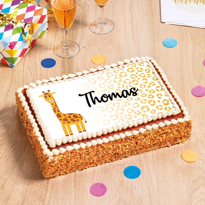 Gâteau d'anniversaire Girafe au chocolat, noisette, vanille ou noix de coco