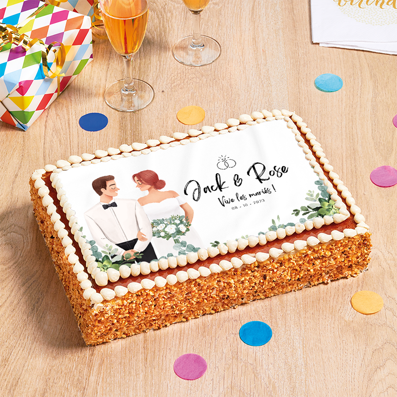 Décoration Gâteau Mariage "Monsieur & Madame" - Acrylique, Support Inclus - Pour Pièce Montée